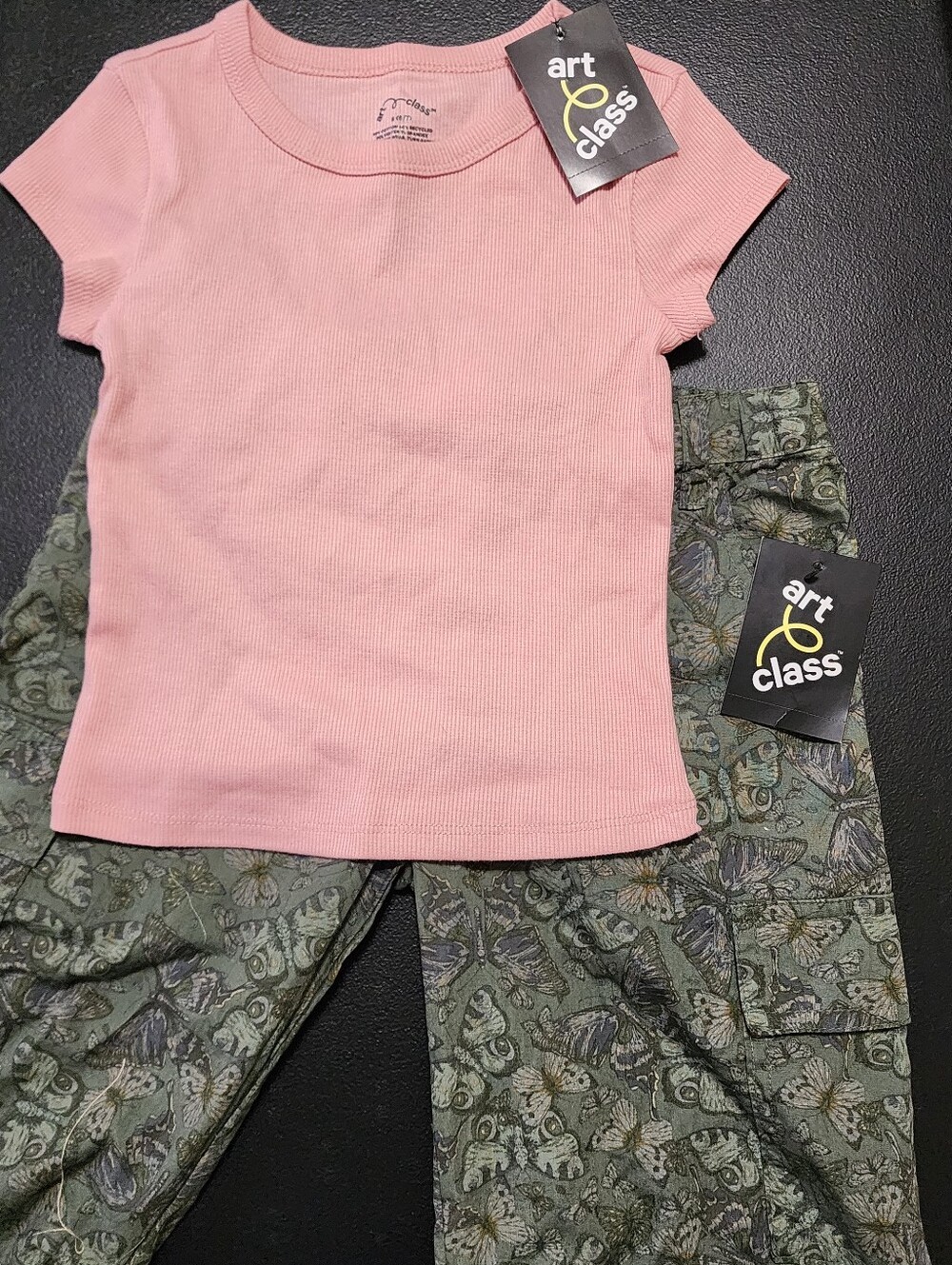 Cottagecore Butterfly Set | Ribbed Tee & Cargo Pants | Art Class |‎ Girls S 6/7